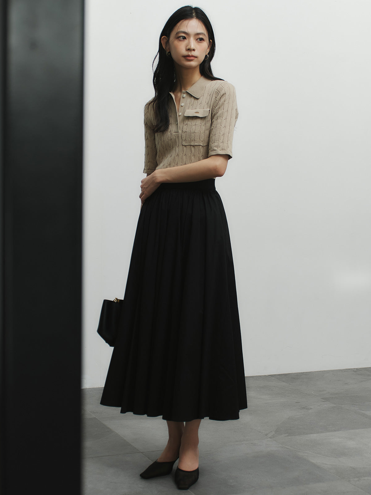 ケーブルポロドッキングニットワンピース