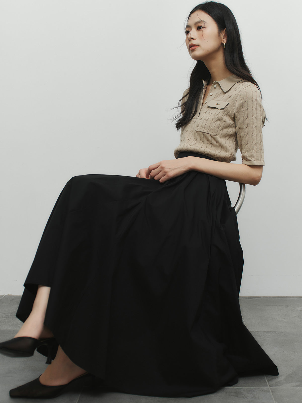 ケーブルポロドッキングニットワンピース