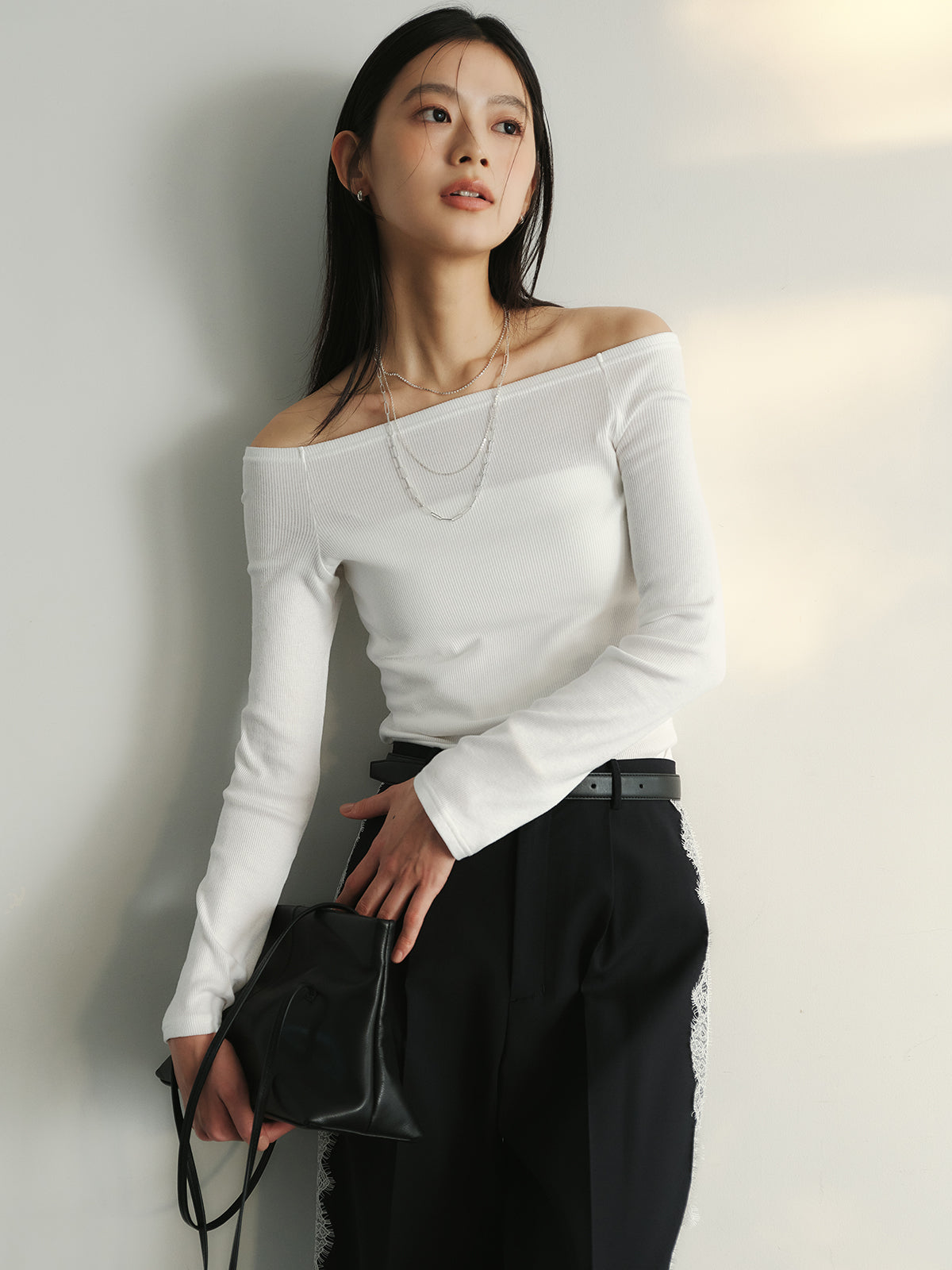 レザーナローハンドルバッグ