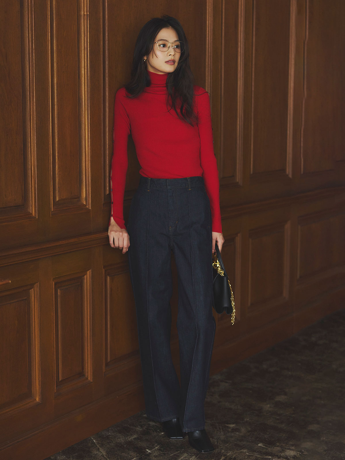 スラッシュリブニットトップス