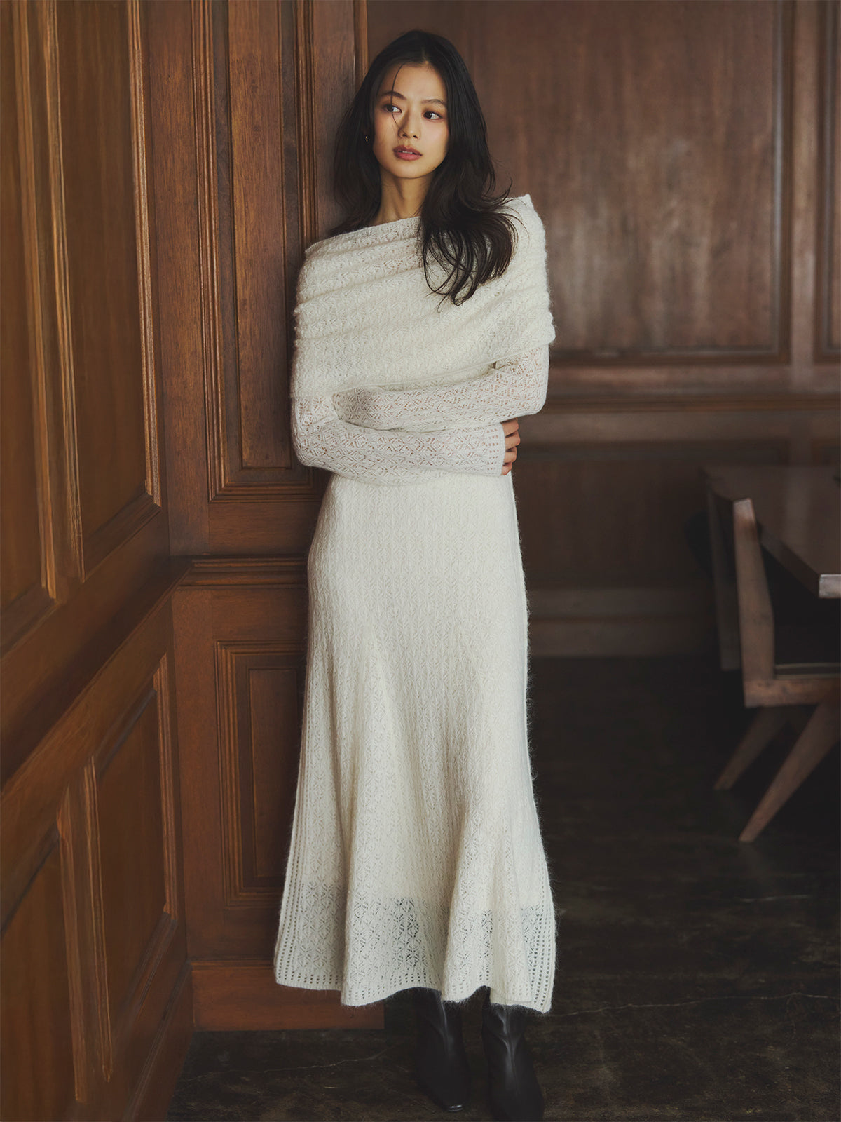 レースワークニットワンピース