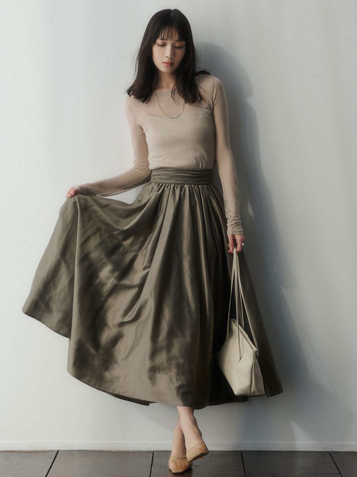 ギャザーベルトオーガンスカート