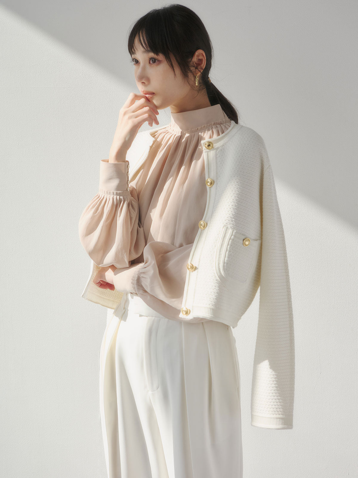 キュプラコットンボリュームブラウス