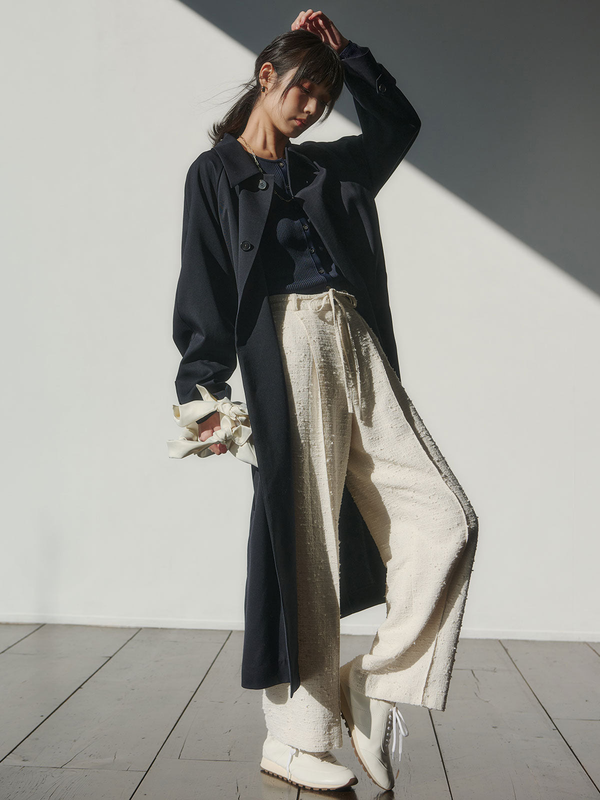 ウールステンカラーロングコート