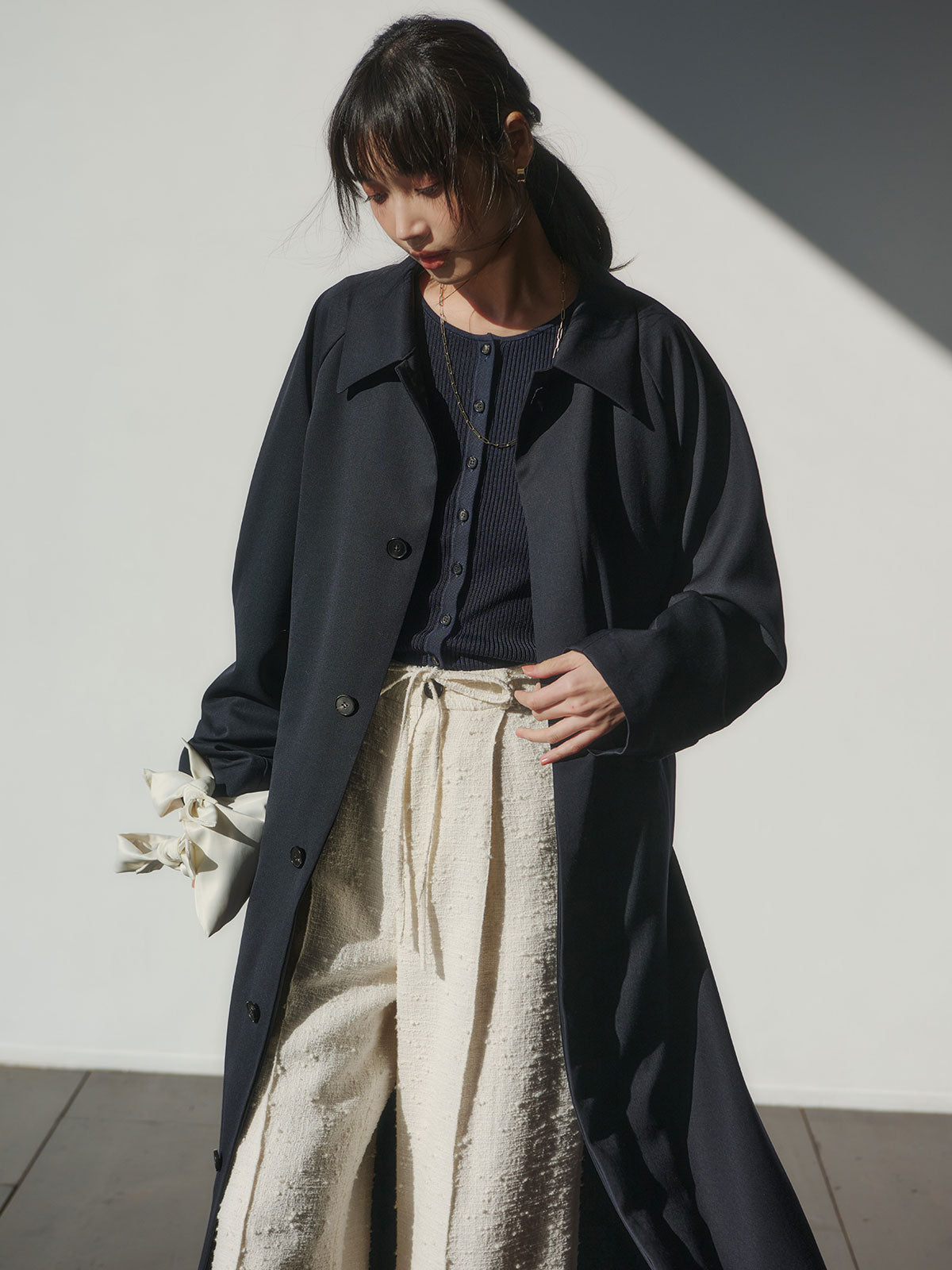 ウールステンカラーロングコート