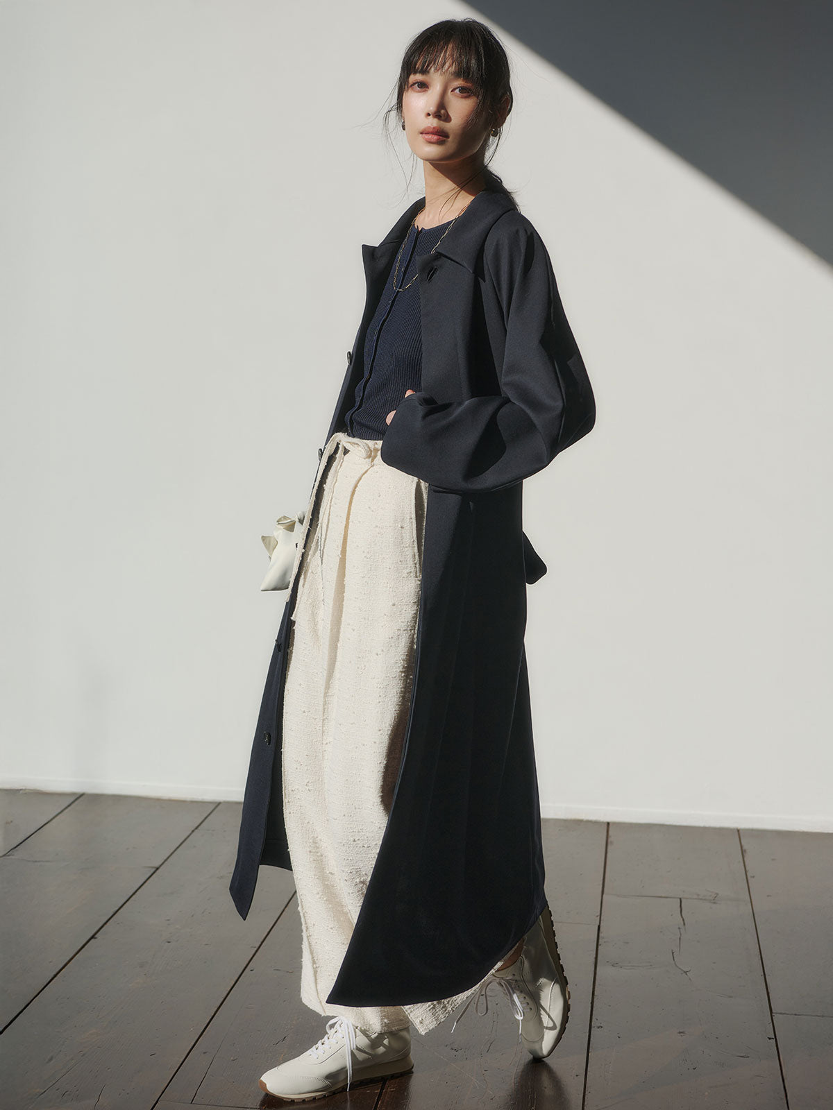 ウールステンカラーロングコート