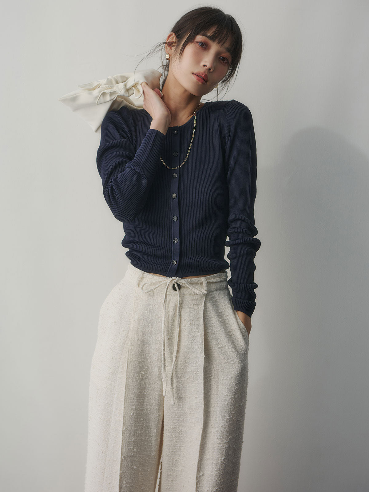 リュクスビスコースリブニットカーディガン