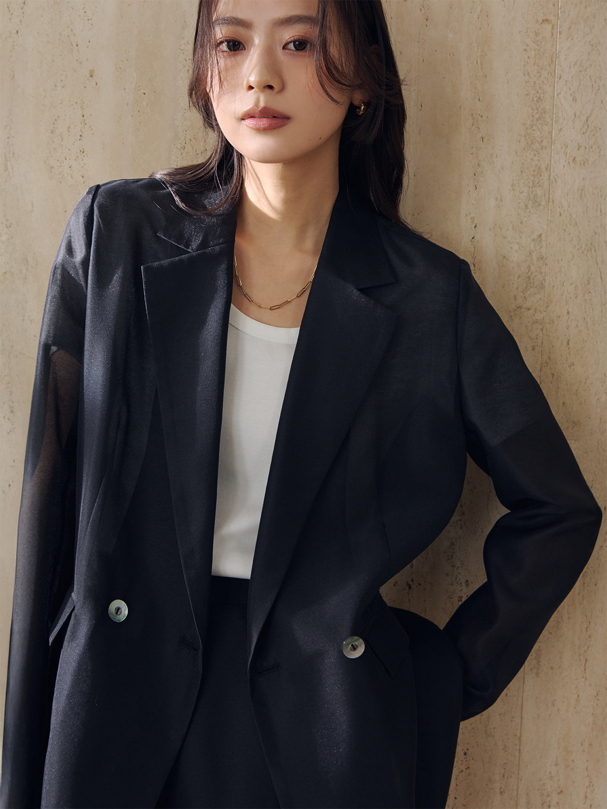 실크 터치 코튼 U넥 티