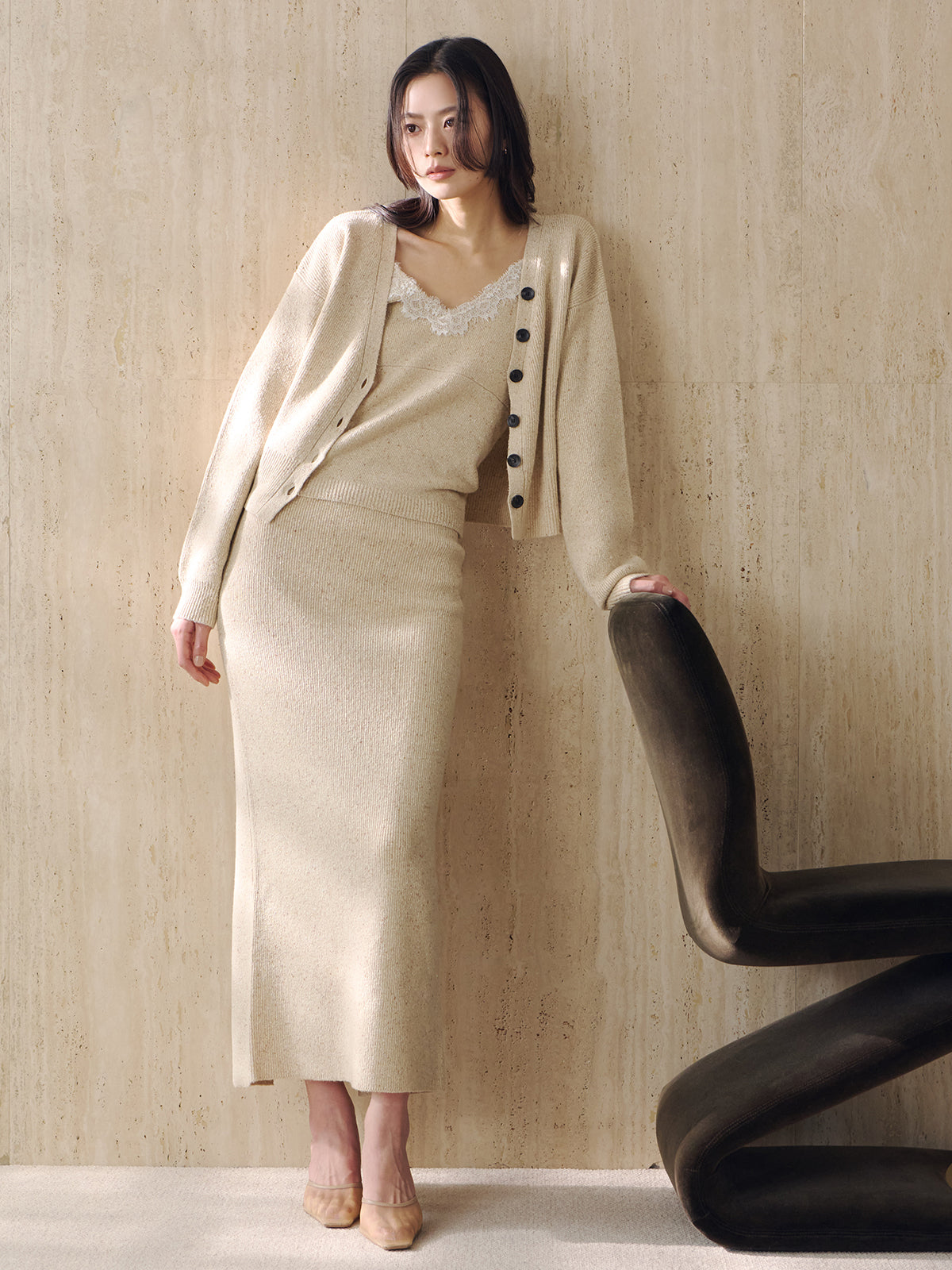 メランジヤーンニットセットアップ