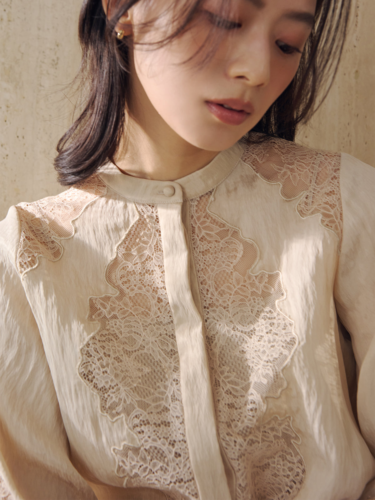 レースフレームボリュームブラウス