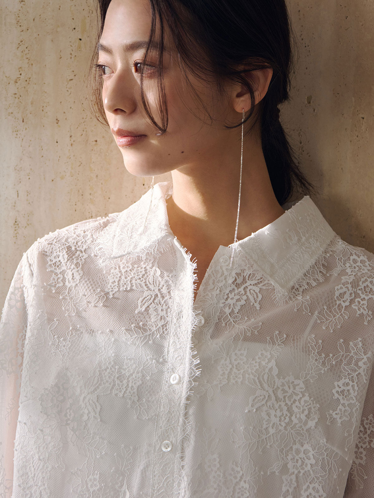 クロップドレースシャツブラウス