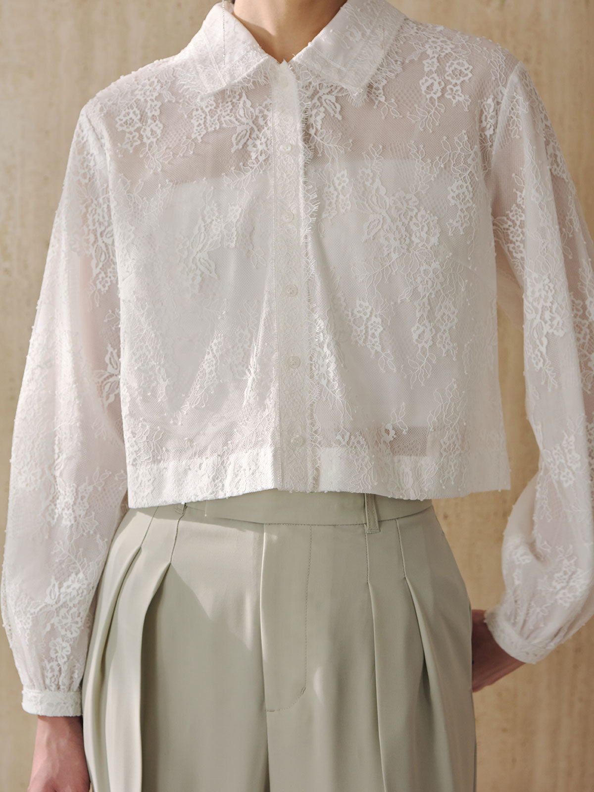クロップドレースシャツブラウス
