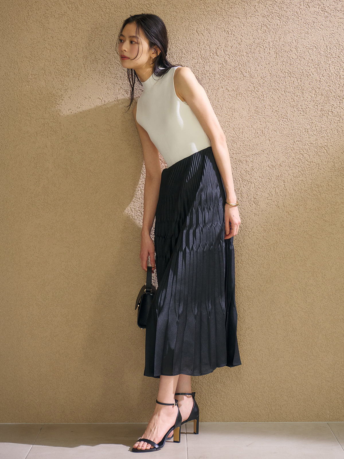 コンビプリーツニットドッキングワンピース