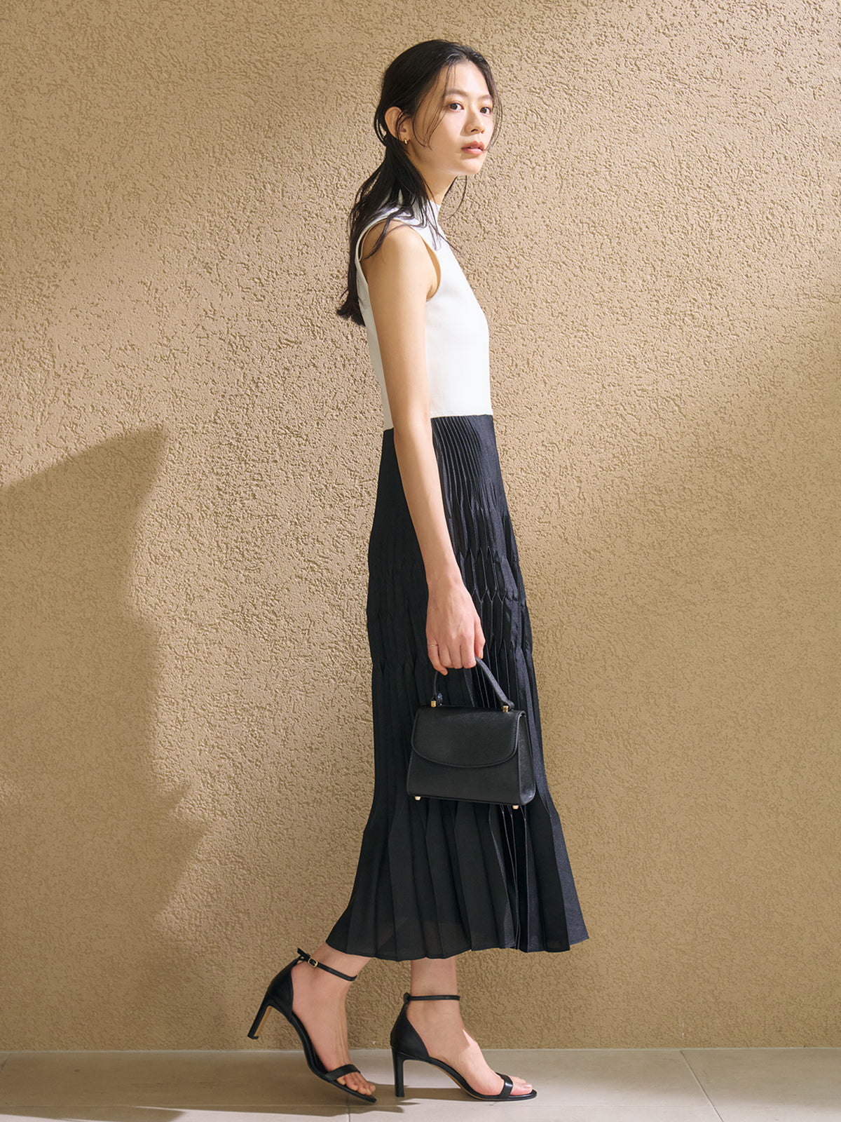 コンビプリーツニットドッキングワンピース