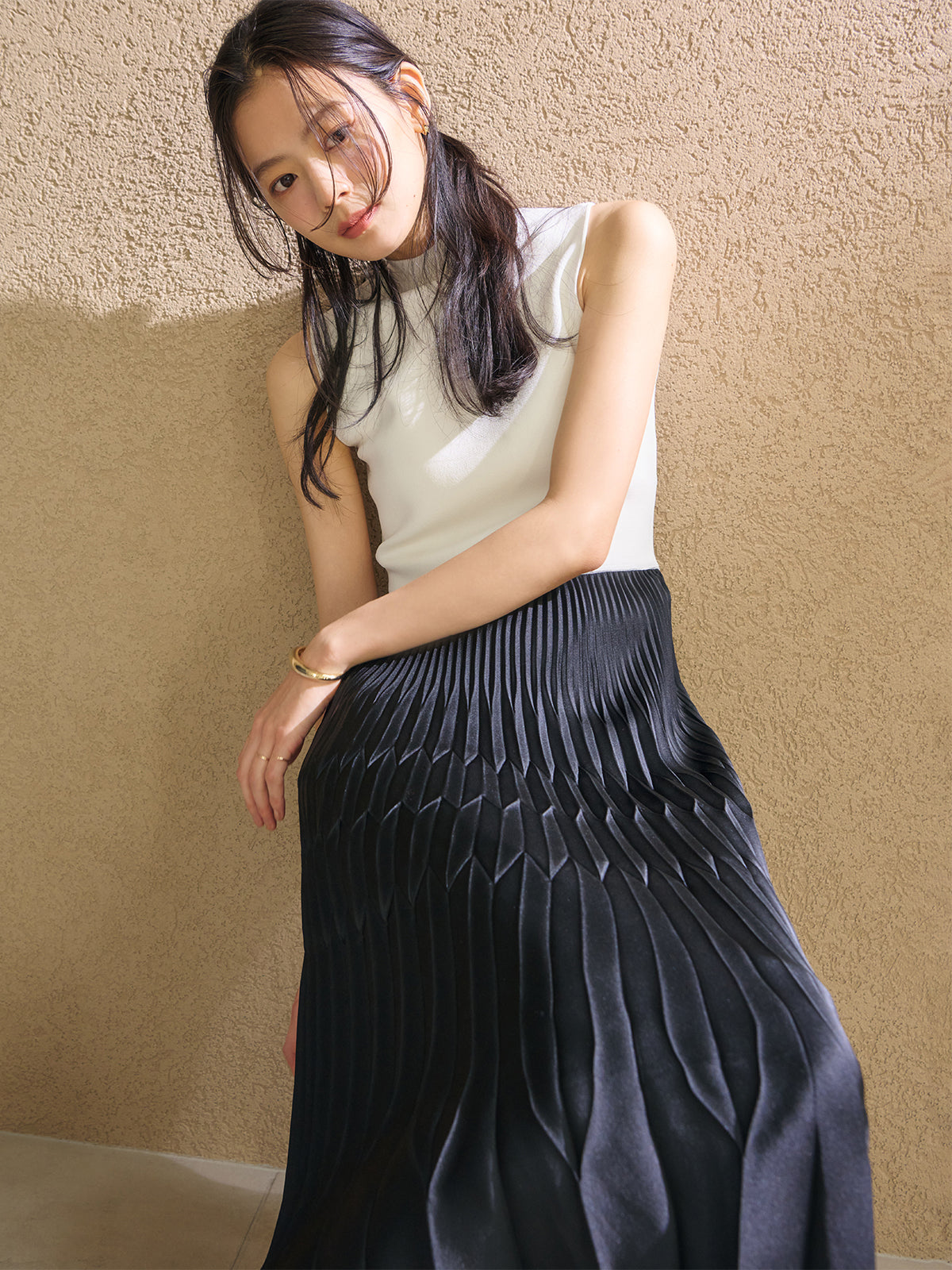 コンビプリーツニットドッキングワンピース