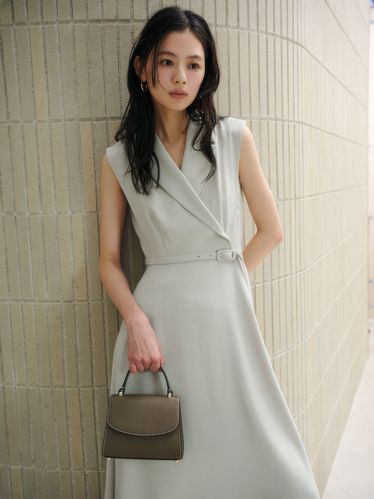 ダブルサテンテーラードフレアワンピース