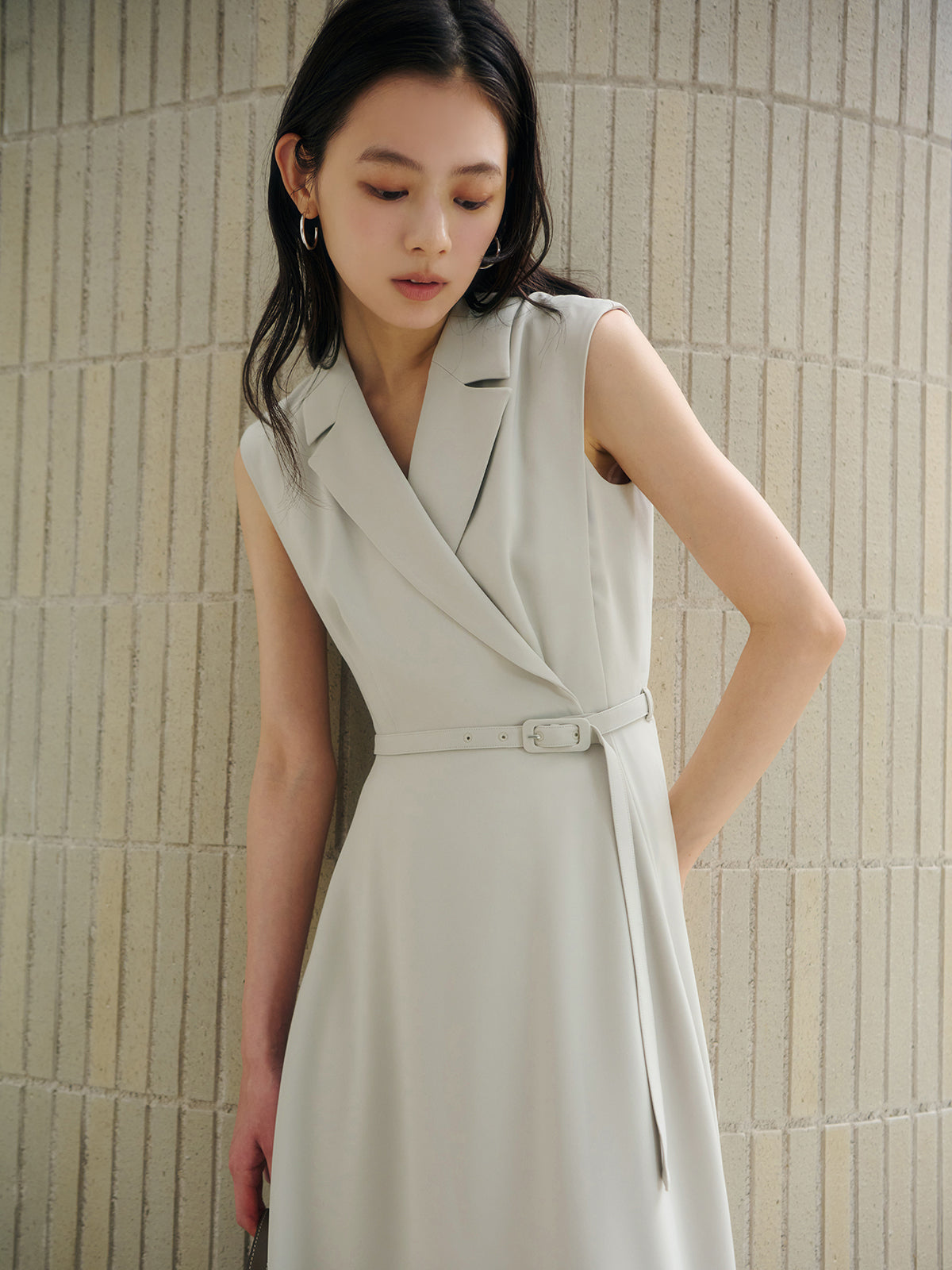 ダブルサテンテーラードフレアワンピース