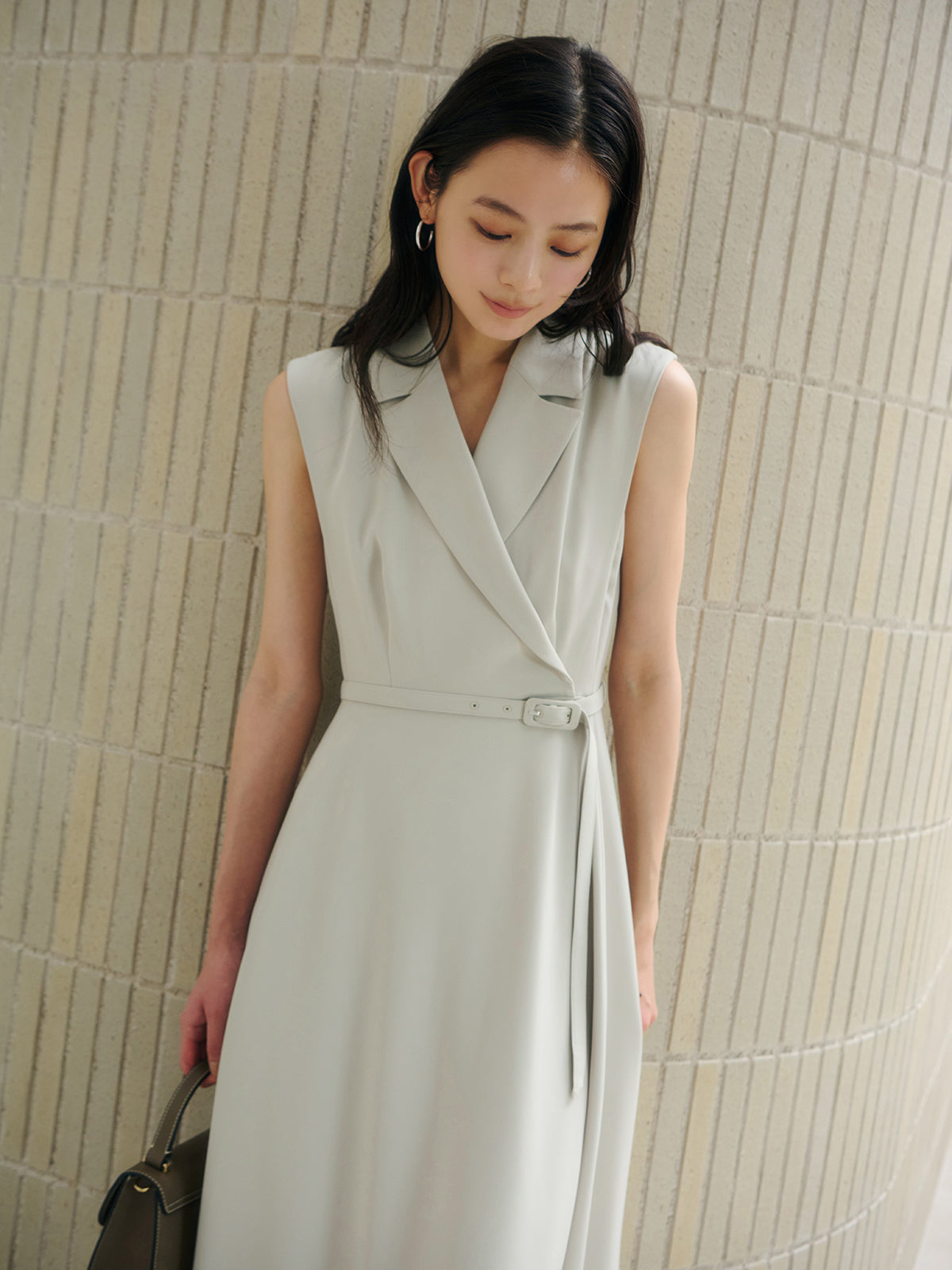 ダブルサテンテーラードフレアワンピース