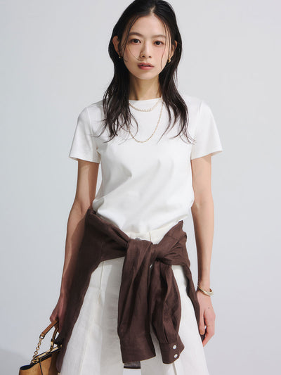 シルクタッチコットンスリムフィットTシャツ
