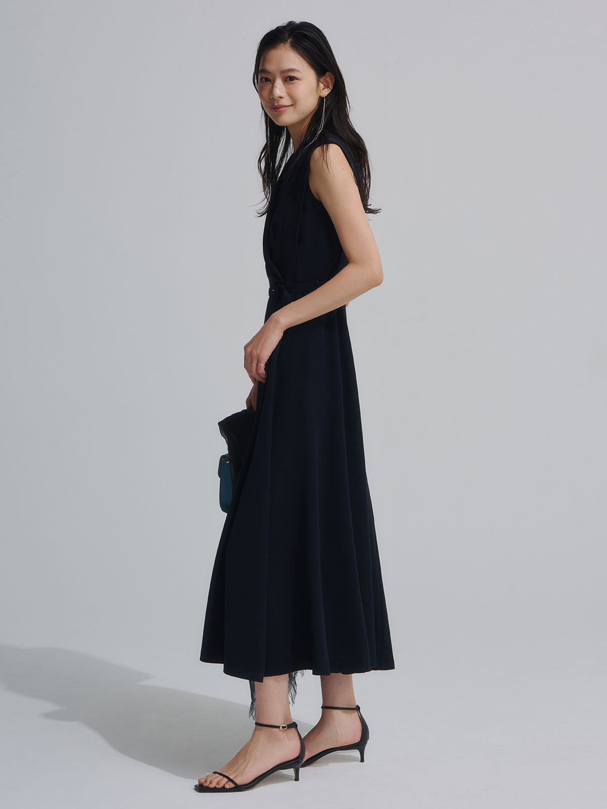 ダブルサテンテーラードフレアワンピース