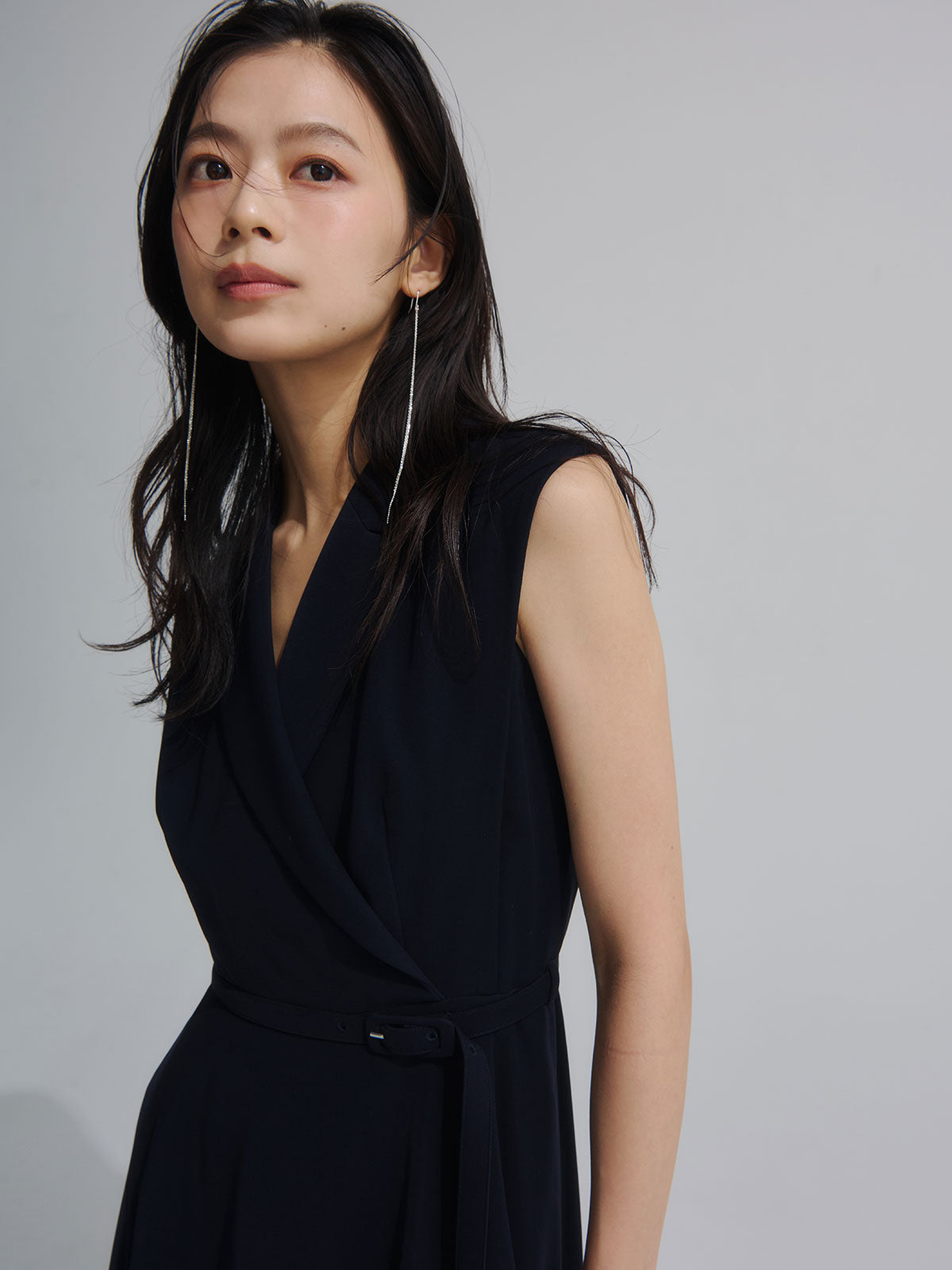 ダブルサテンテーラードフレアワンピース