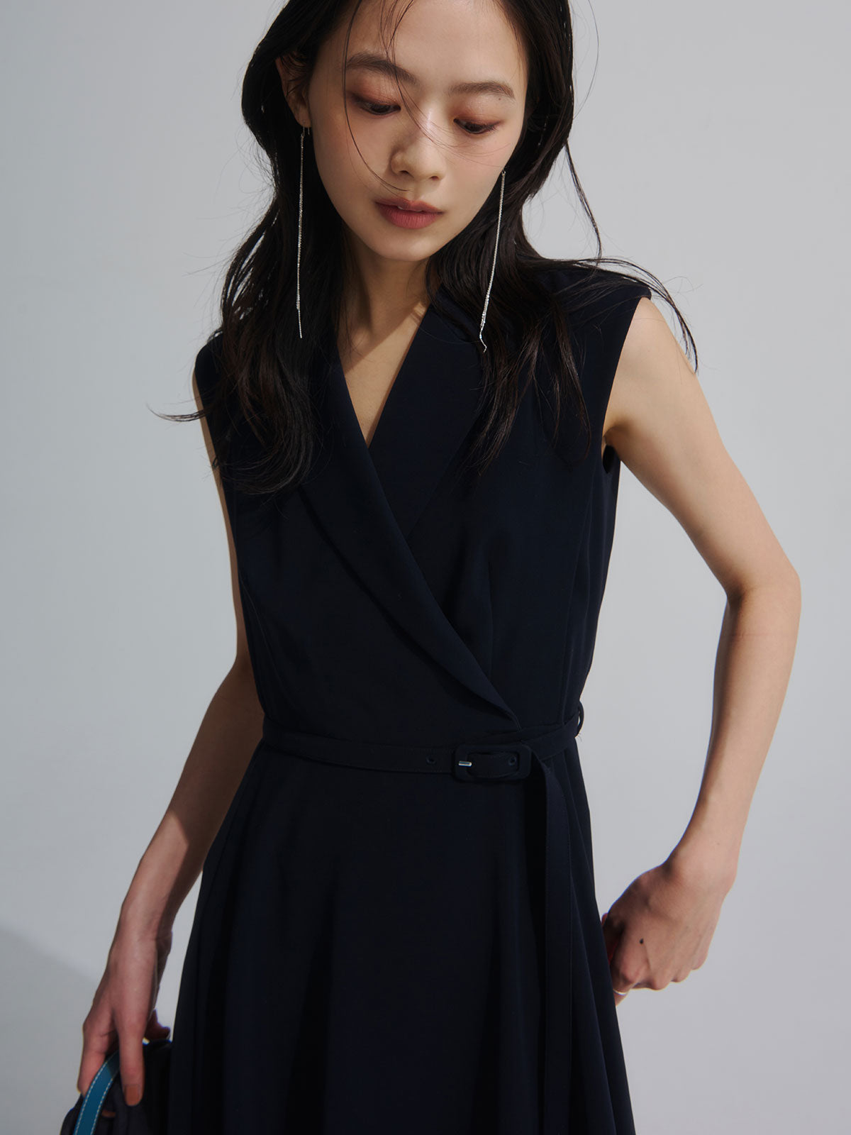 ダブルサテンテーラードフレアワンピース