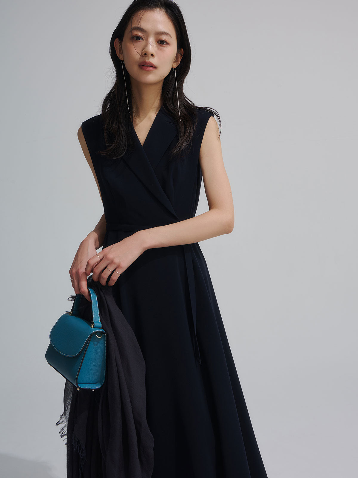 ダブルサテンテーラードフレアワンピース