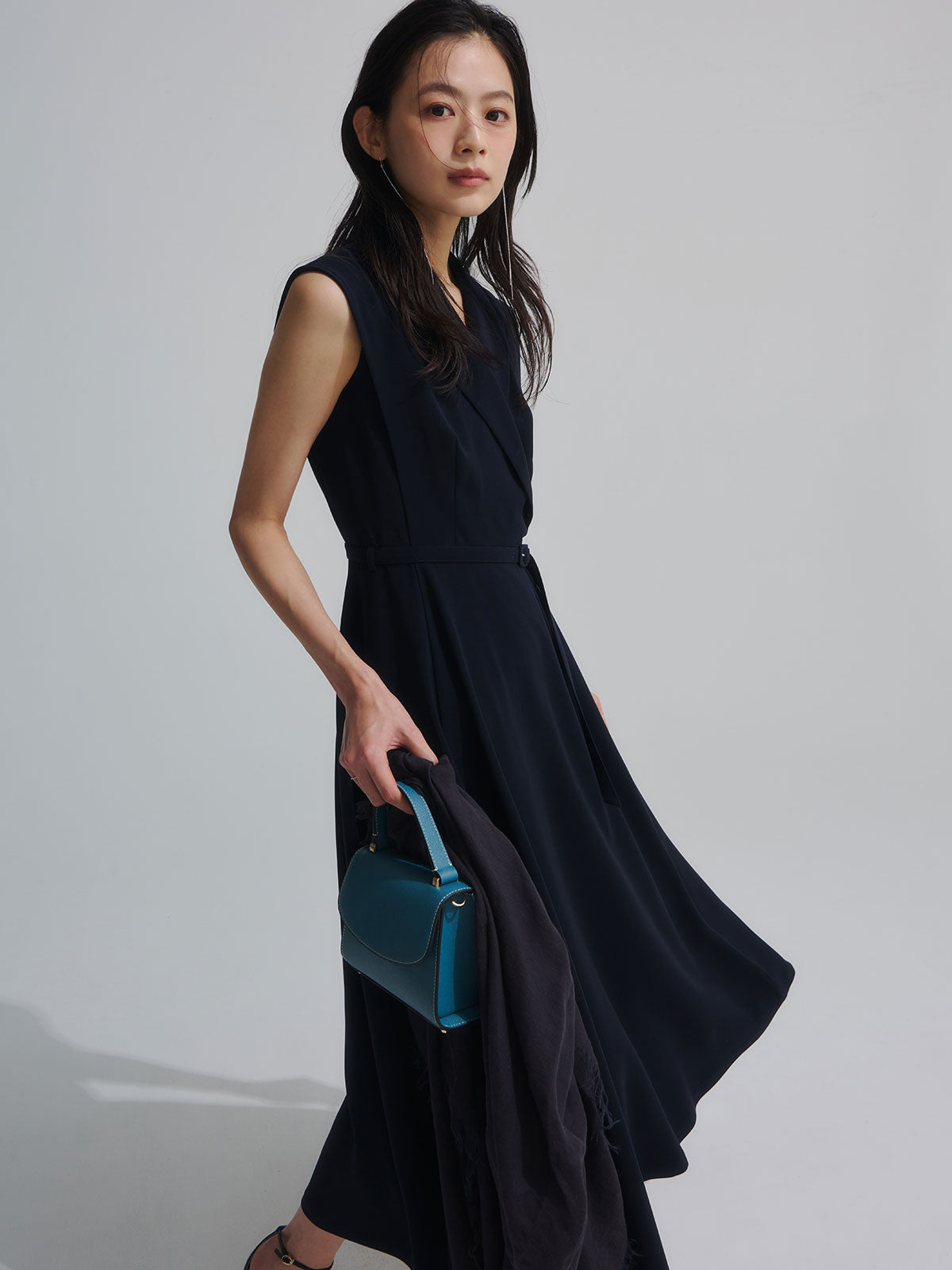 ダブルサテンテーラードフレアワンピース