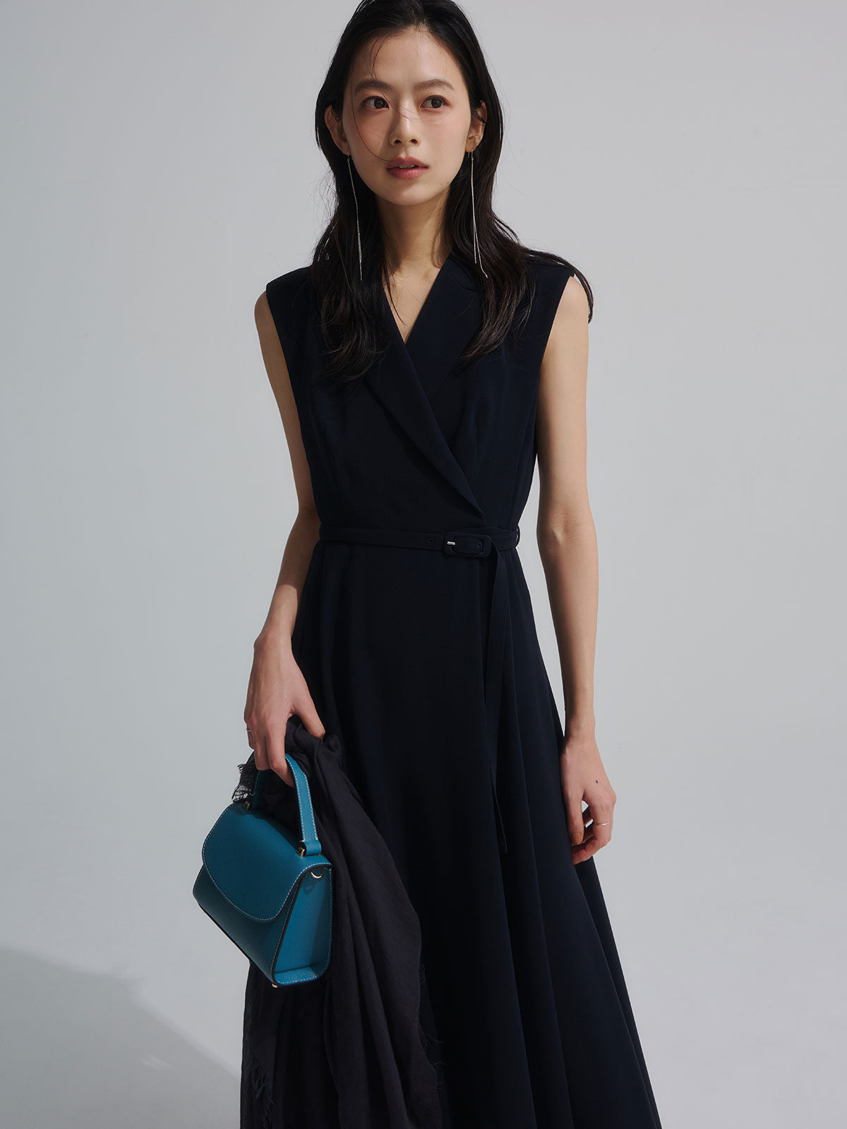 ダブルサテンテーラードフレアワンピース