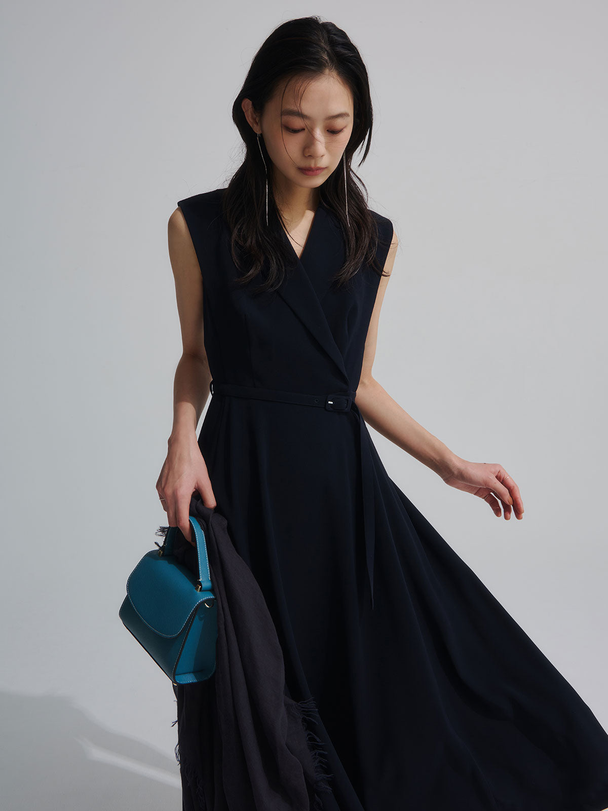 ダブルサテンテーラードフレアワンピース