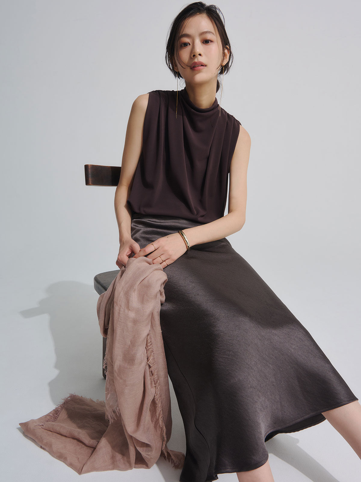 トリアセギャザードレープカットトップス