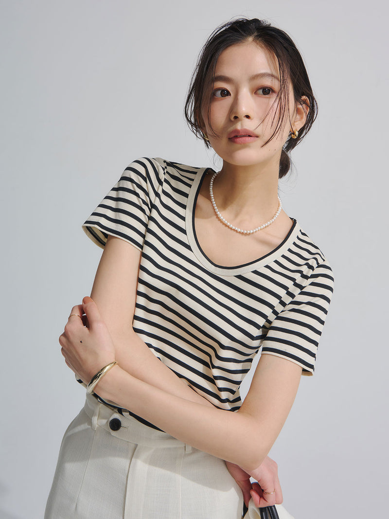 Silk-Touch Cotton U-Neck T-Shirt