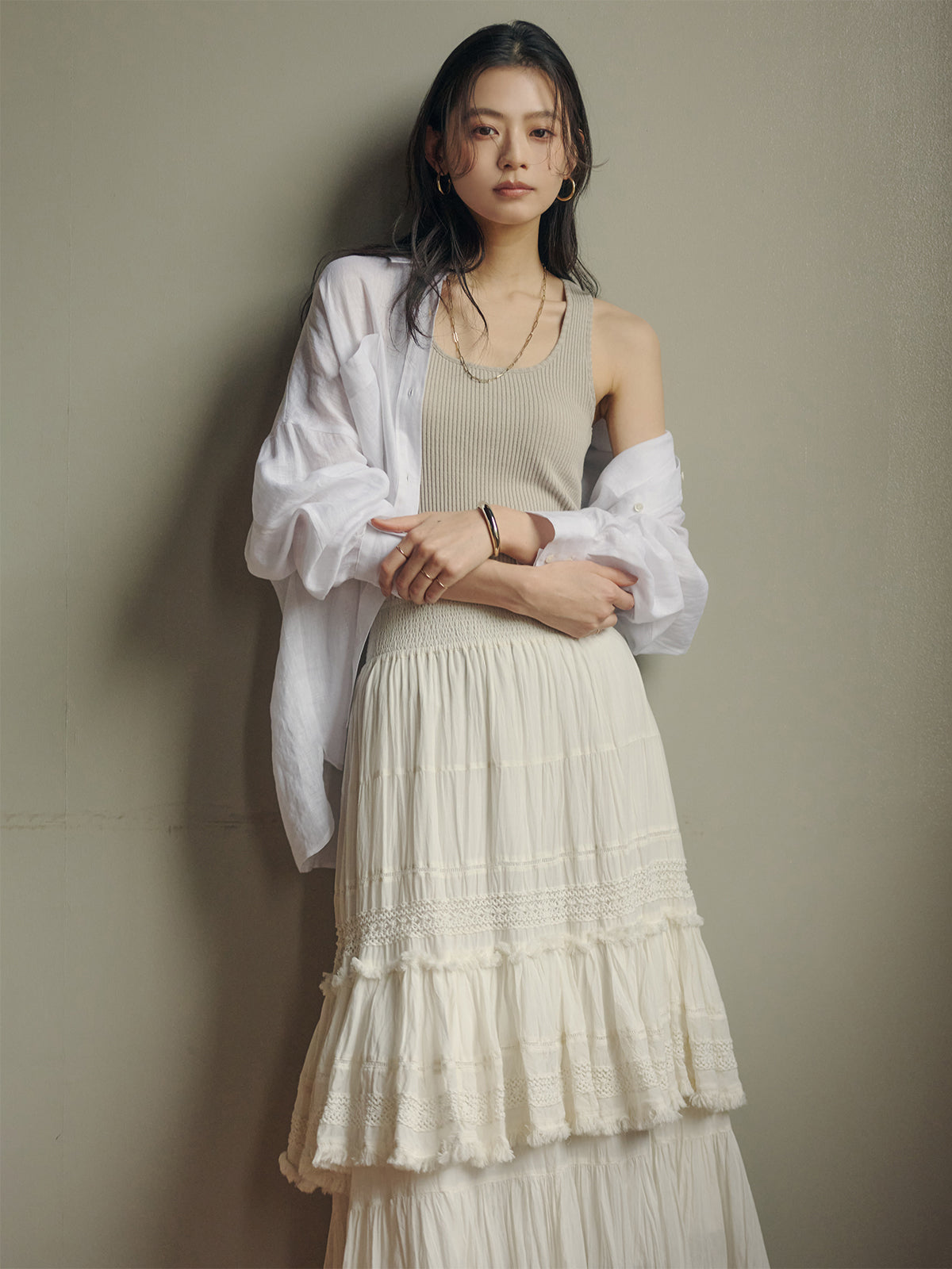 India 크링클 티어드 맥시 스커트