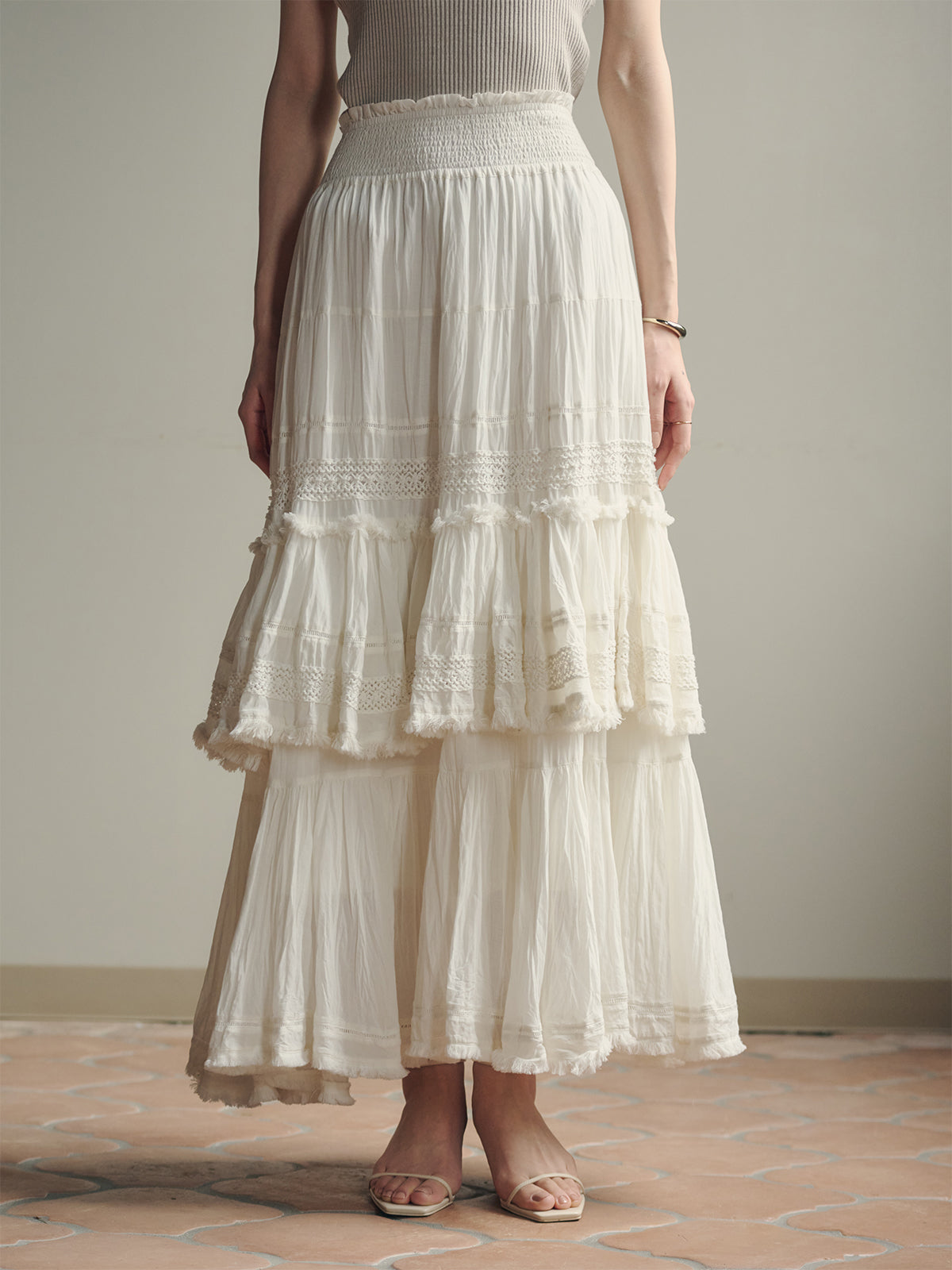 India 크링클 티어드 맥시 스커트