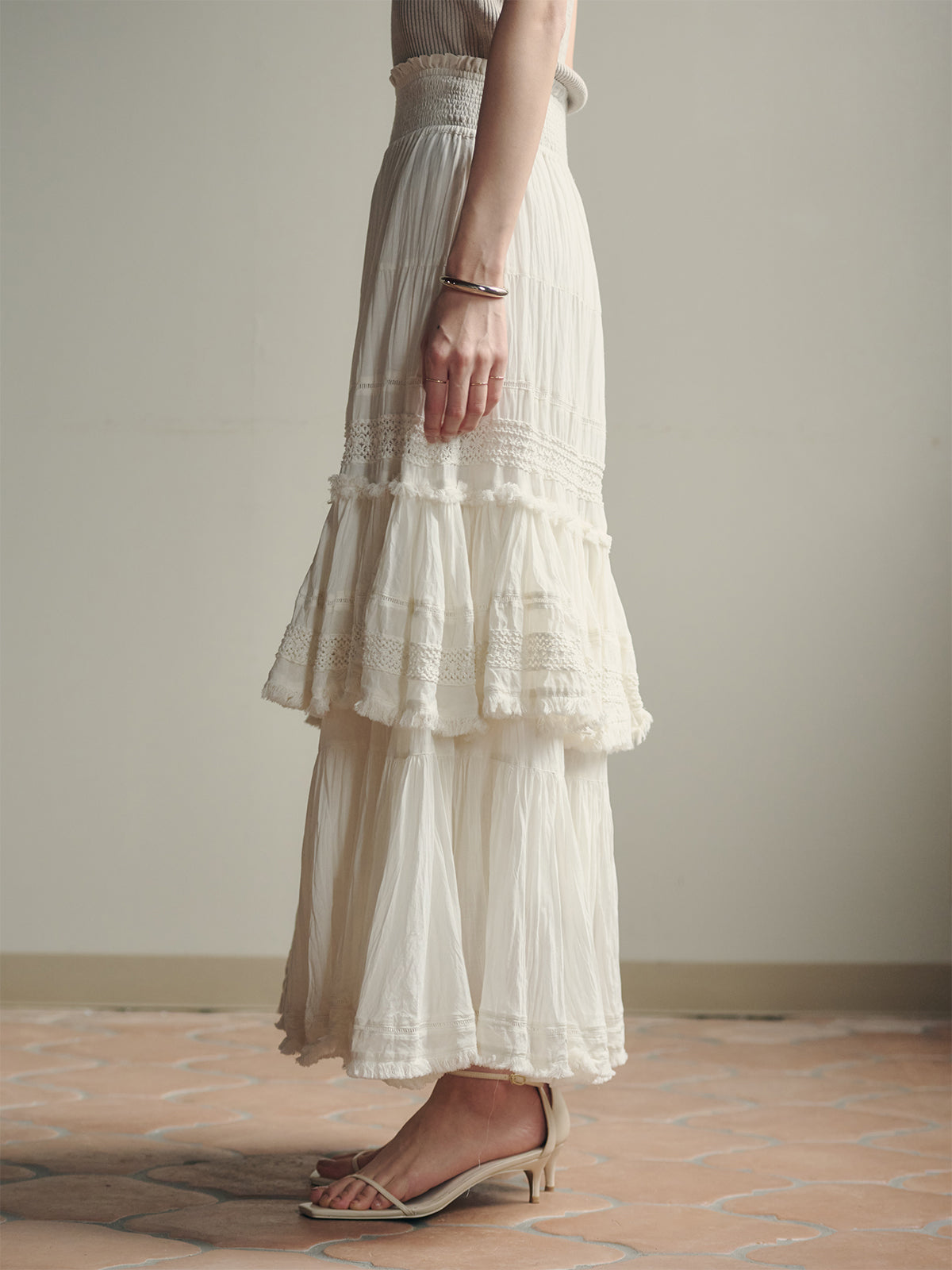 India 크링클 티어드 맥시 스커트