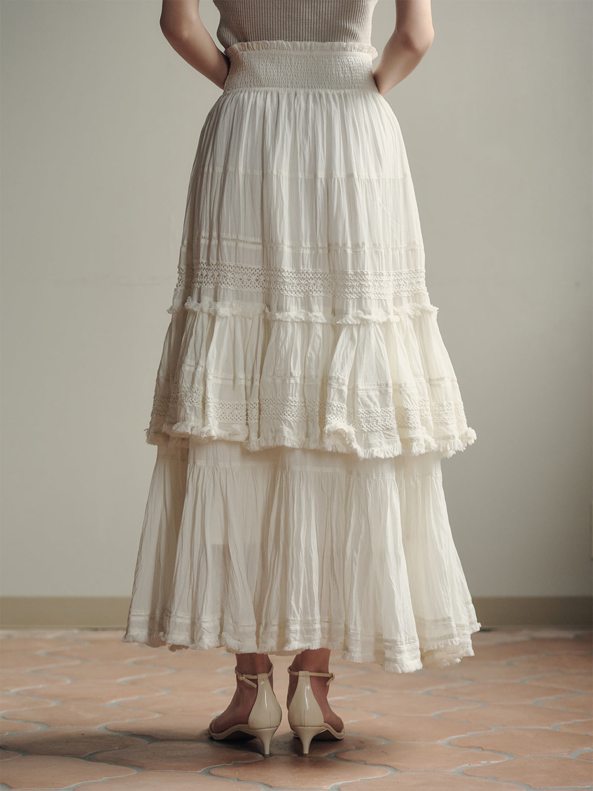 India 크링클 티어드 맥시 스커트