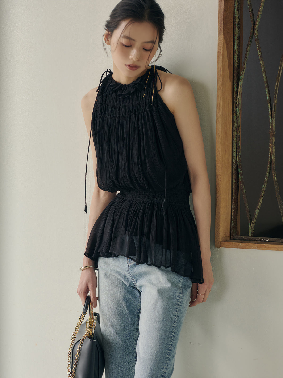 Indiaシアーコントラストブラウス