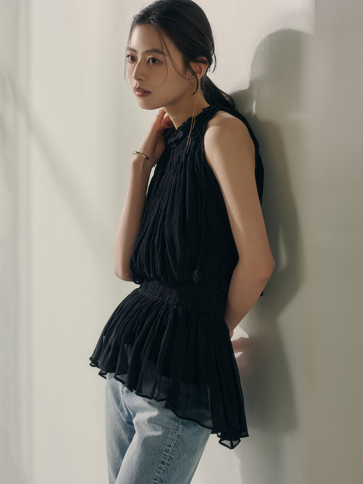 Indiaシアーコントラストブラウス