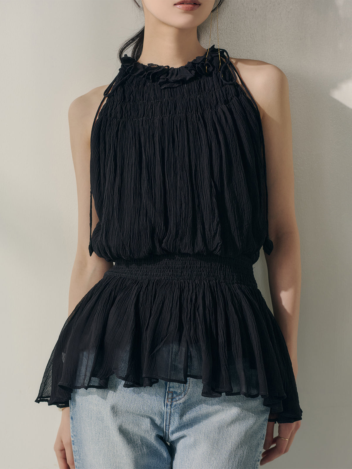 Indiaシアーコントラストブラウス