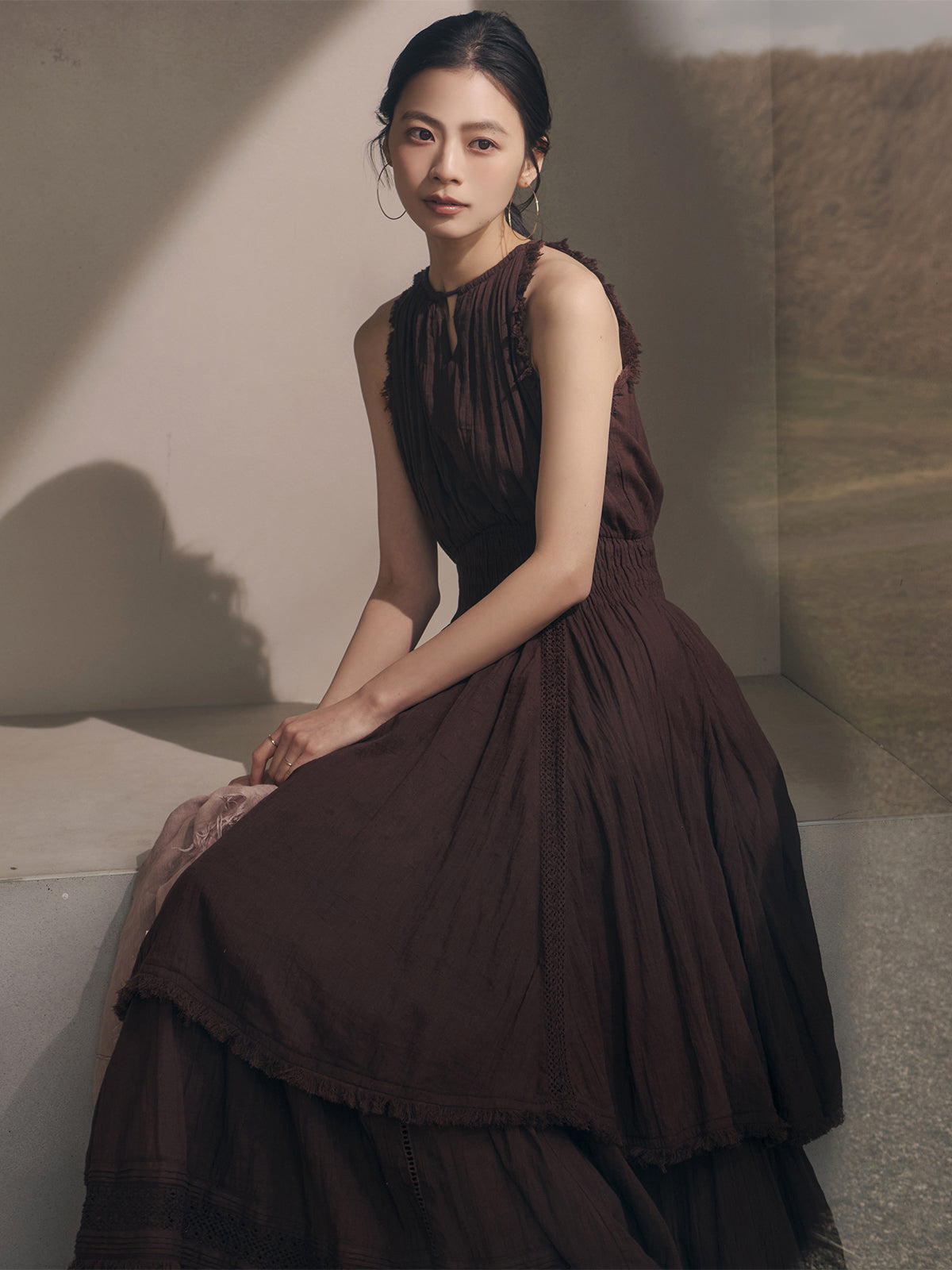 Indiaバックオープンティアードワンピース