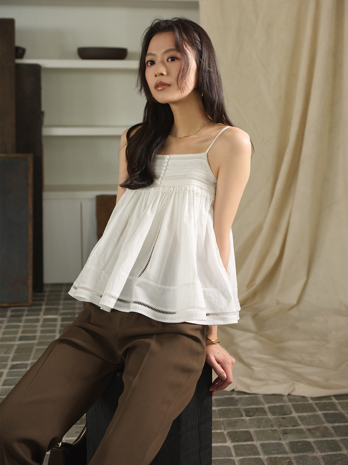 Pintuck Lace Volume Camisole