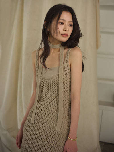 レリーフメッシュニットワンピース