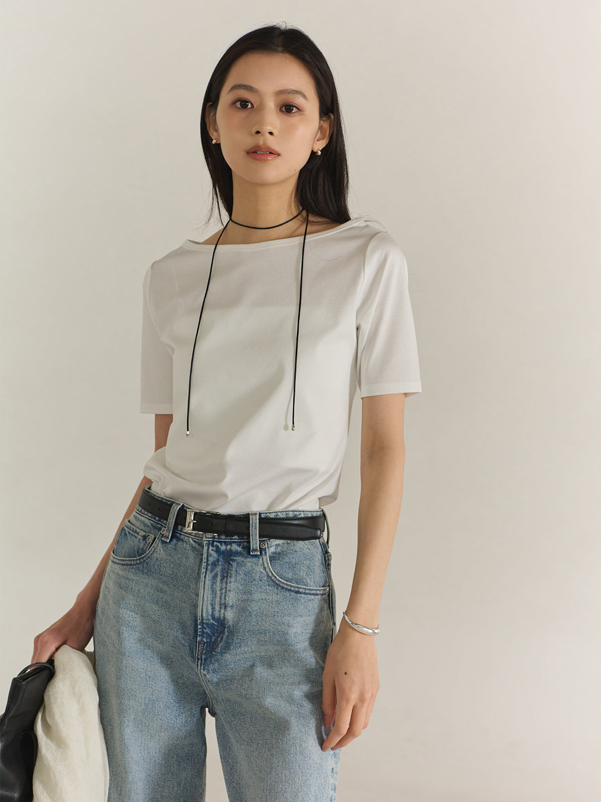 【WEB Limited】Silk-Touch Cotton Boat Neck T-Shirt