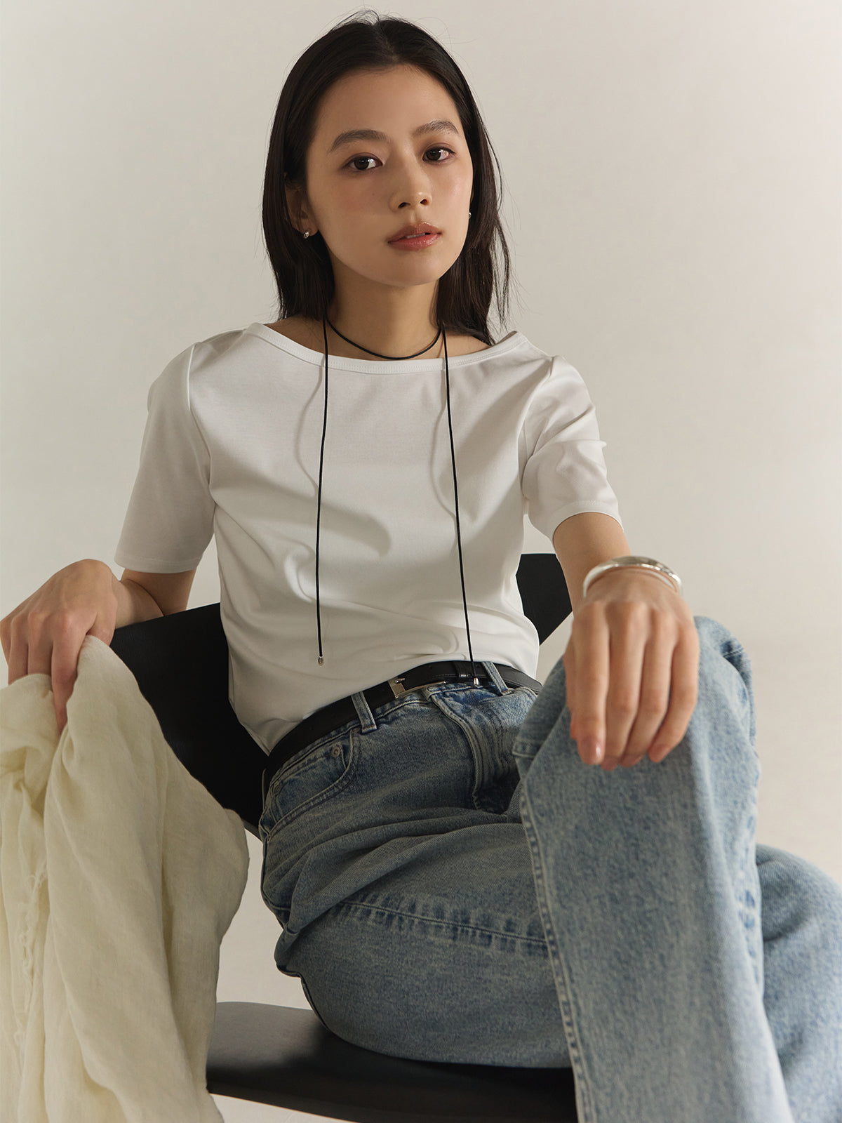 【WEB Limited】Silk-Touch Cotton Boat Neck T-Shirt
