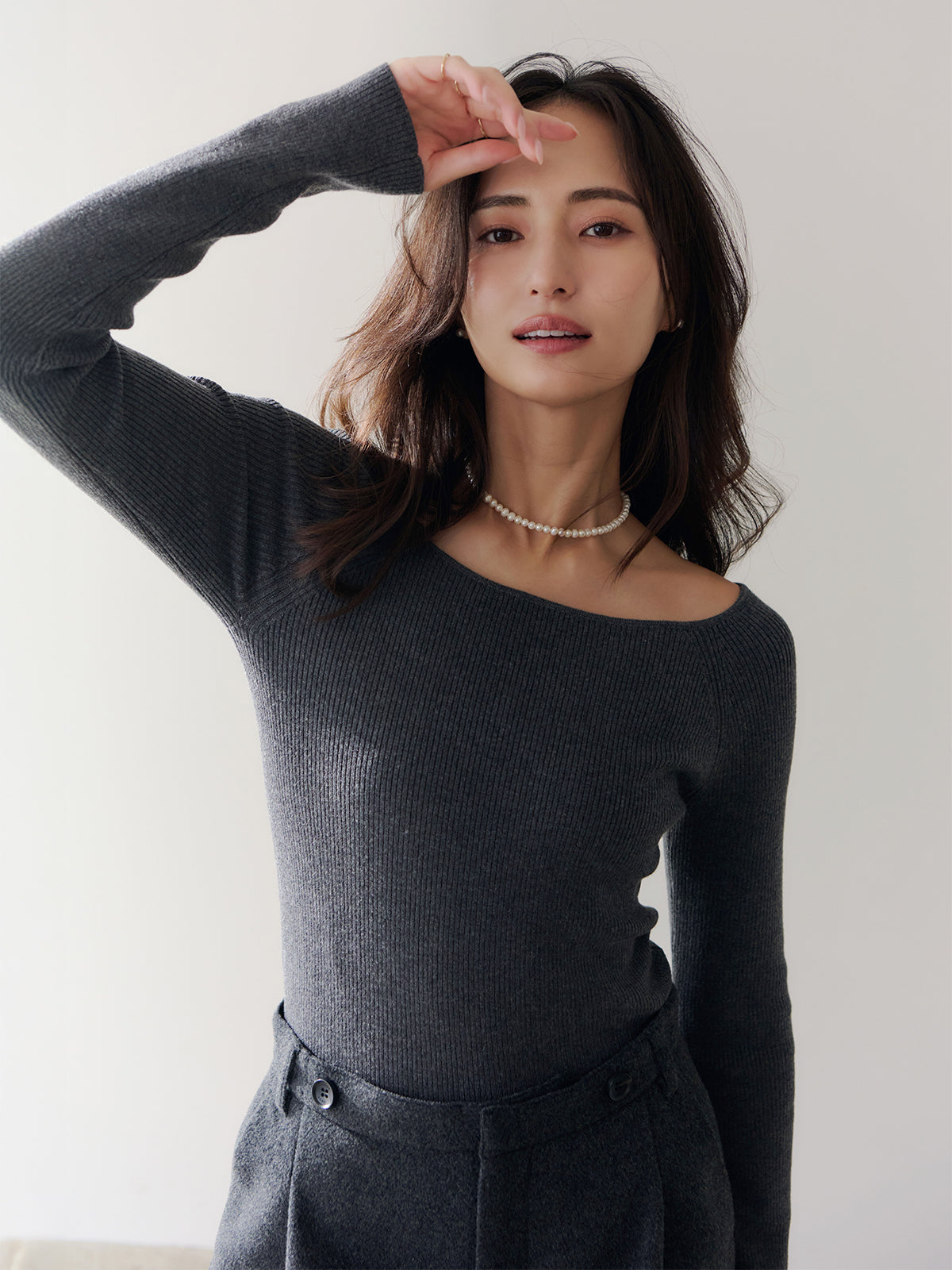 【WEB限定】シルクカシミヤブレンドフィットリブボートネックニット