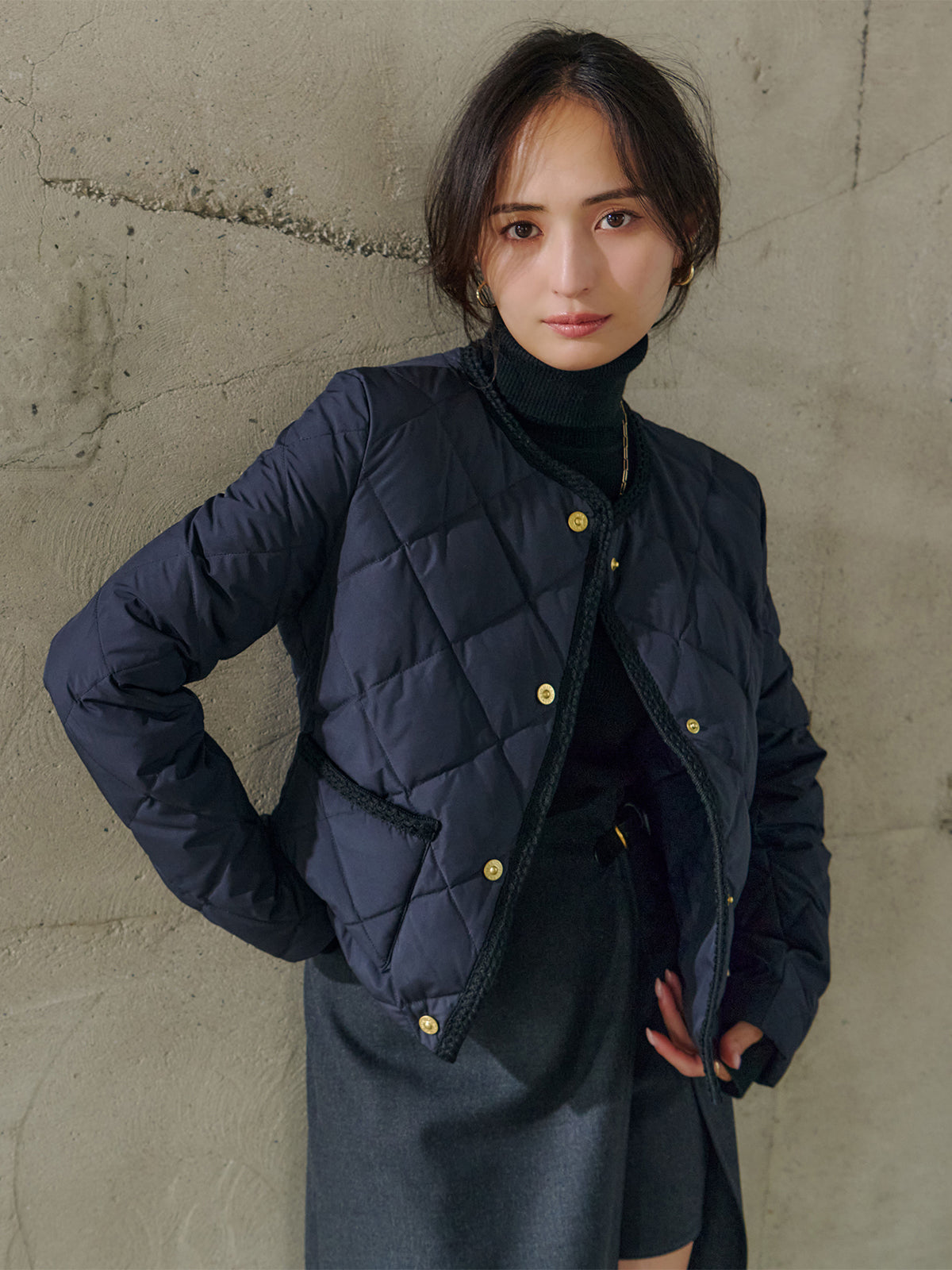 【TAION×ánuans】ノーカラーキルティングショートダウン