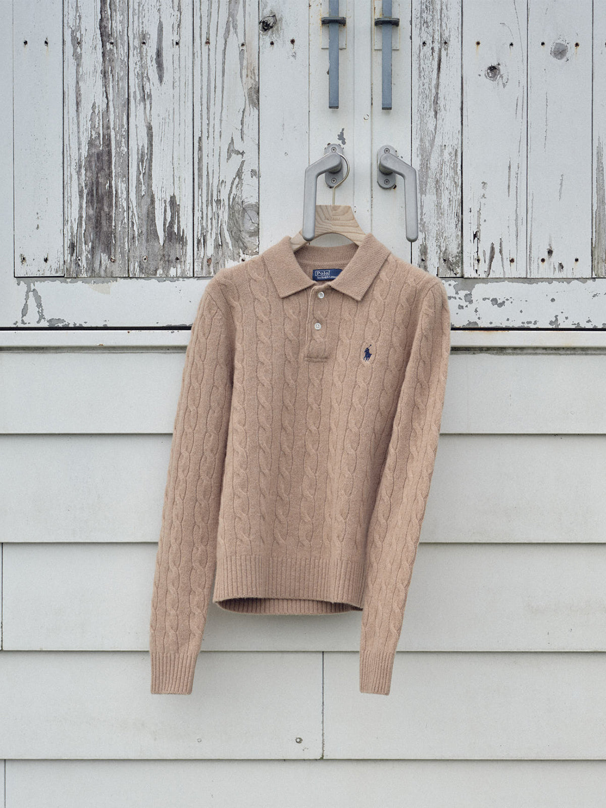 【POLO RALPH LAUREN】Wool-Cashmere Cable Polo Sweater