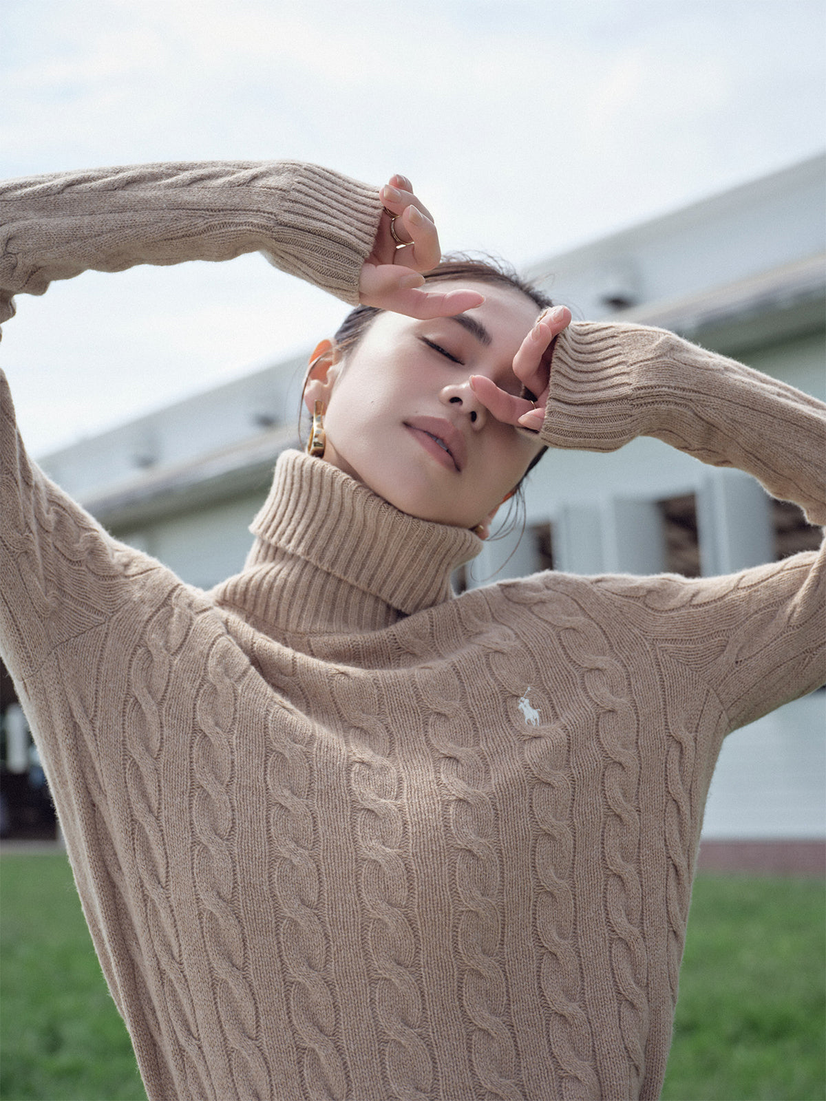 【POLO RALPH LAUREN】Wool-Cashmere Cable Turtleneck Sweater