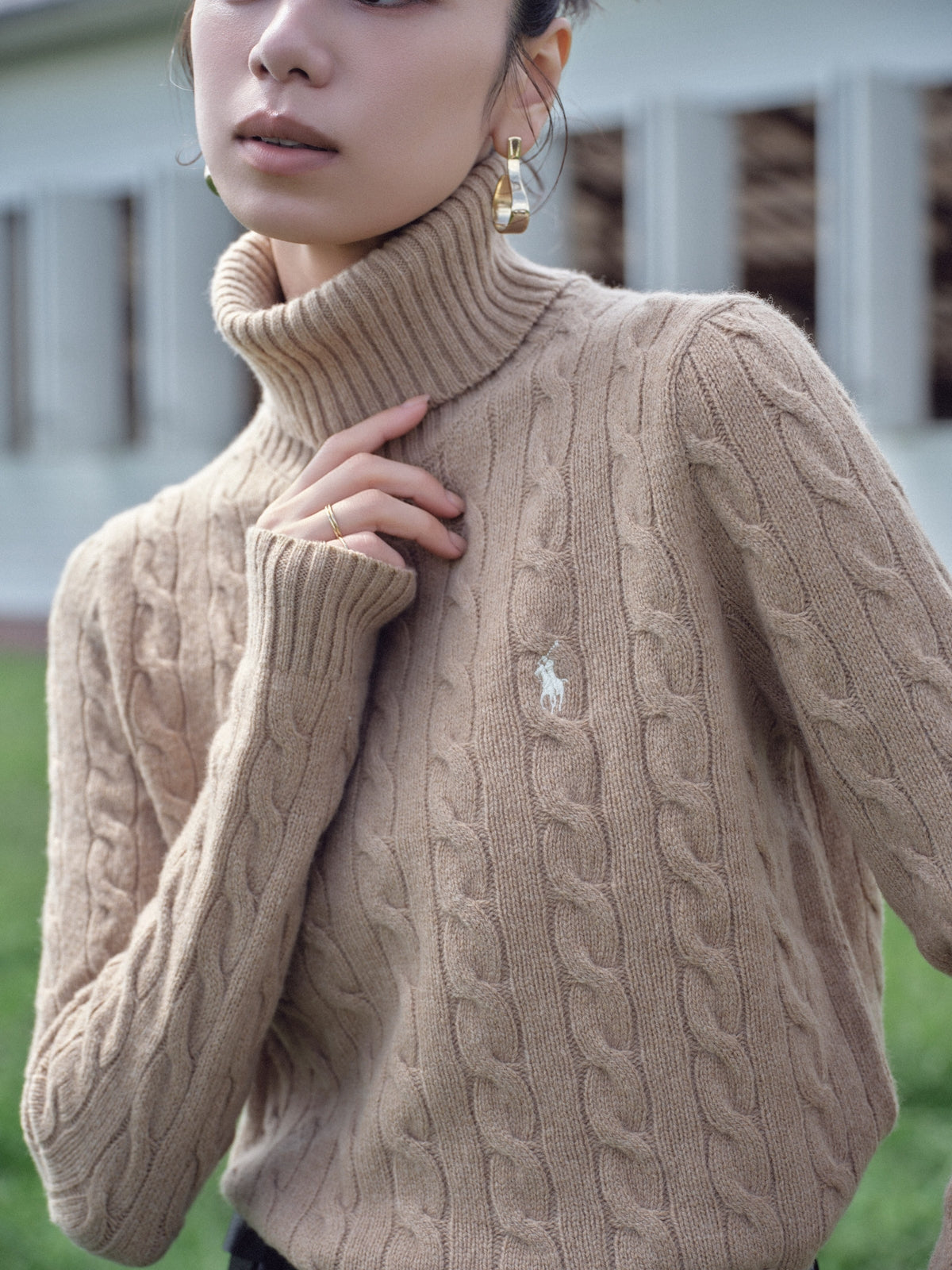【POLO RALPH LAUREN】Wool-Cashmere Cable Turtleneck Sweater