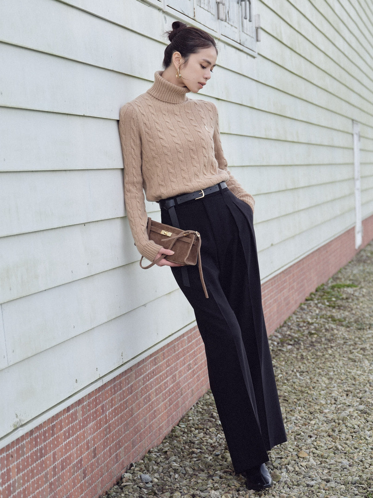 【POLO RALPH LAUREN】Wool-Cashmere Cable Turtleneck Sweater